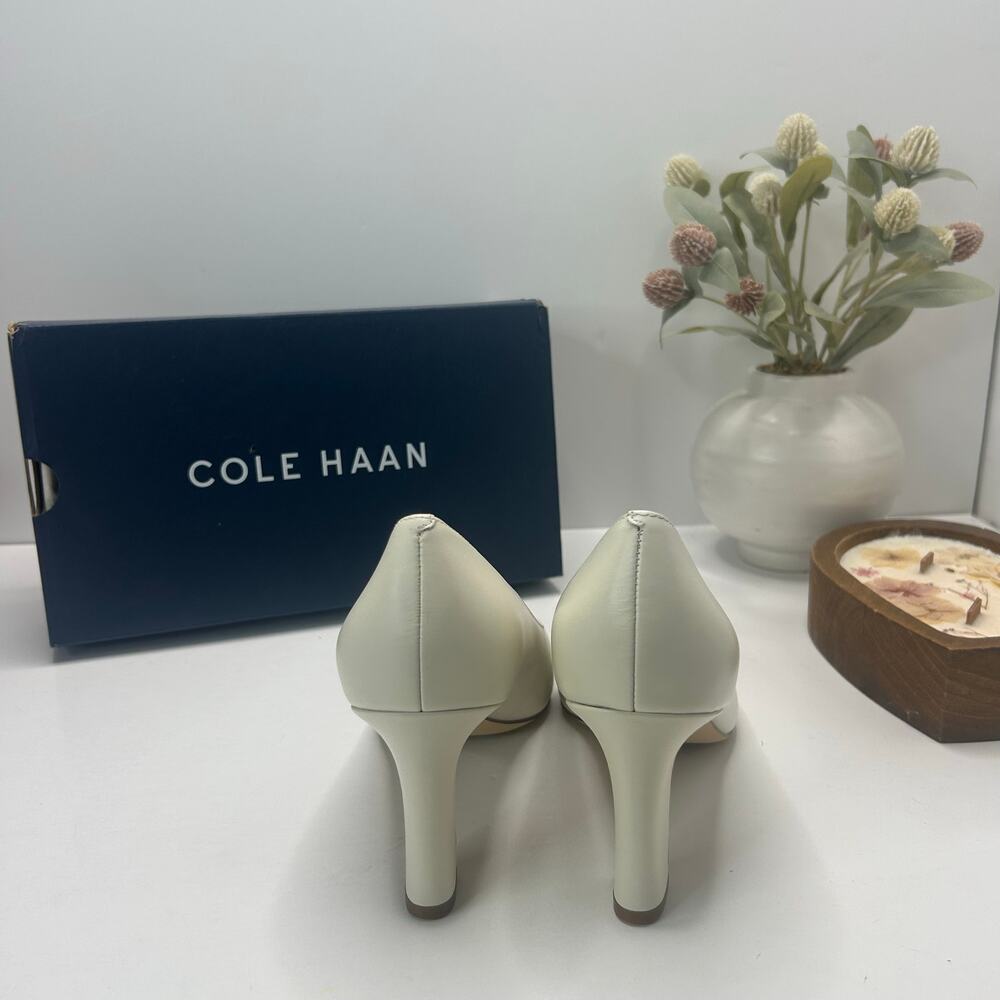 Cole Haan Mylah Leather Chunky Heel Pump 75MM Ivory W29249 Women 8B Tried On - Picture 4 of 9